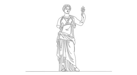 Obraz premium Classical Statue Woman Standing Holding Torch Line Art Isolated