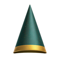 Fototapeta premium Green Party Hat with Gold Trim and Speckles on a Transparent Background. Isolated Clipart Cutout Element High Resolution Png