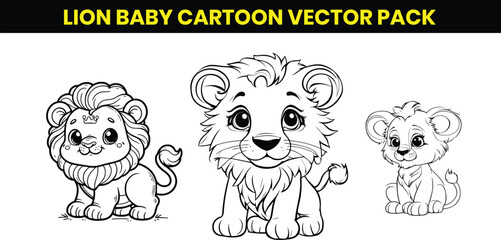 Baby Lion Vector Icons for Coloring – Cute Cartoon Linear Icon Collection, Editable Stroke, Vector Illustration © Madusha