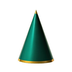 Fototapeta premium A Plain Green Cone Party Hat with a Gold Rim on a Transparent Background. Digital Design Asset Isolated Clipart