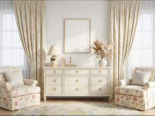 frame mockup living room in elegant beige classic living room interior