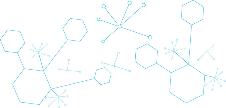 Chemical structure diagram showcasing various branched and cyclic molecular configurations Vector illustration.
