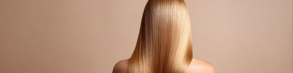 Fototapeta premium Straight blonde hair of caucasian woman from behind on neutral background