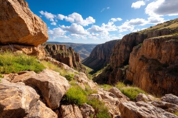 Obraz premium Breathtaking Canyon View with Dramatic Lighting and Textured Rock Formations