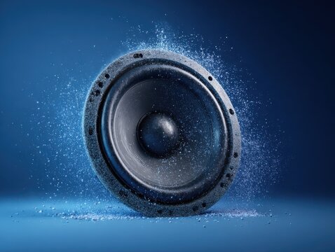 subwoofer vibration particles isolated on a blue background