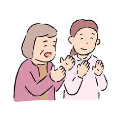 手描きのお年寄りと介護士