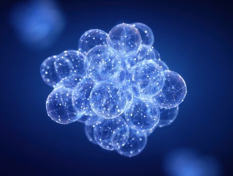 quantum particle cluster isolated on a blue background