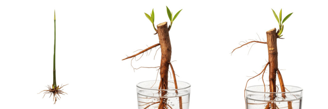 Set of Rhizophora Mangrove Propagules and Rooting Stems Transparent Background PNG
