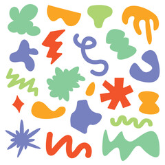 Vibrant abstract shapes in various colors on a white background