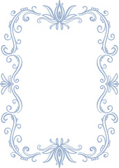 Victorian vintage png vertical rectangle frame in baroque antique style. Wedding invitation design element. Flourish renaissance rococo hand drawn doodle sketch border. Filigree classic crayon boarder