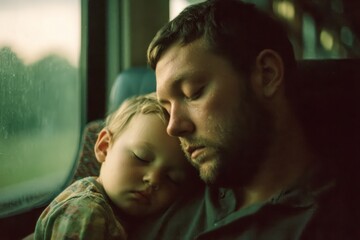 Authentic Father and Toddler Son Bonding Moments During Train Travel