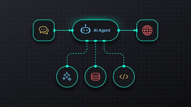 Ai agent vector processing information flow. Artificial intelligence concept for data input and output with machine learning.