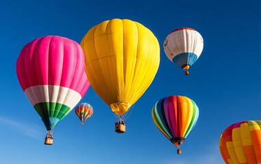 Naklejka premium Colorful Hot Air Balloons in Clear Blue Sky Over Albuquerque Festival