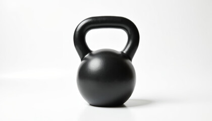 A classic heavy black kettlebell for strength training and fitness, isolated on a clean white background.