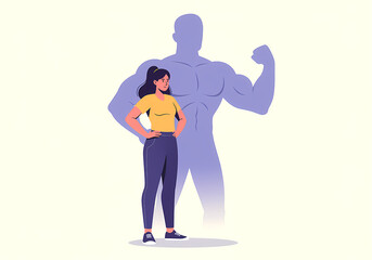 Fototapeta premium Woman standing confidently in front of large muscular man shadow