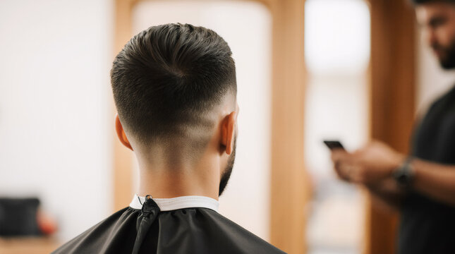 Taper low fade haircut rear view modern barber style