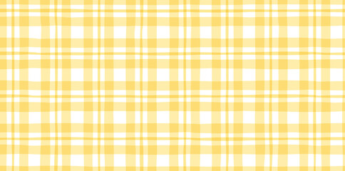 Yellow Vichy check seamless pattern with playful hand‑drawn tartan lines, gentle fabric texture for baby apparel, table linens, packaging and bright summer designs