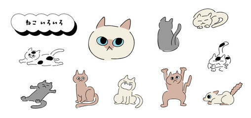 ねこいろいろ｜ポーズ,シャム,茶,白,ぶち,ロシアンブルー｜Various Cats,各种猫