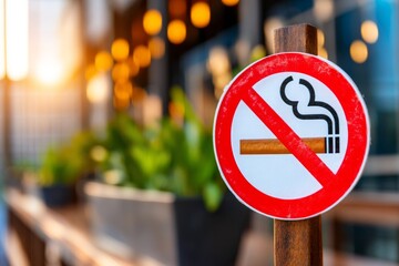 No Smoking Sign in Outdoor Area with Soft Sunset Lighting Background