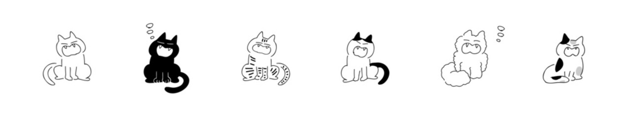 あくびねこ｜白猫,黒猫,きじ猫,はちわれ,長毛猫,三毛猫｜Yawning Cat,打哈欠的猫