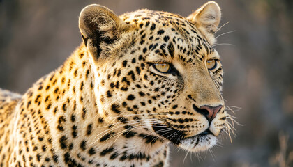 Naklejka premium A captivating close-up reveals a leopard partially concealed by lush green foliage