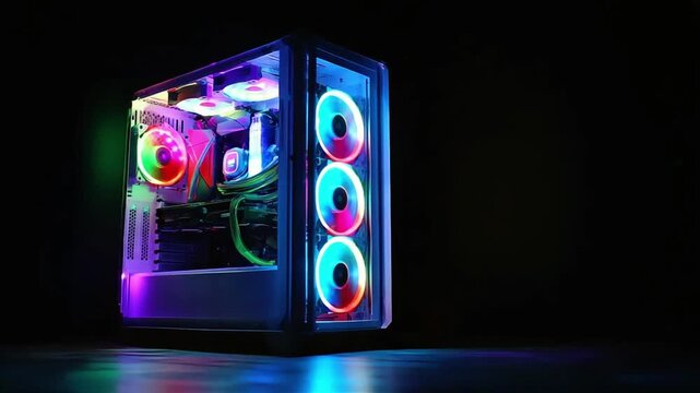 A sleek gaming PC with vibrant RGB lighting creates an immersive atmosphere, perfect for tech enthusiasts and gamers.