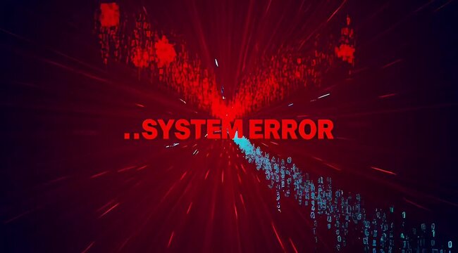 Digital system error message creates a sense of digital breakdown and technological failure.