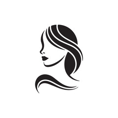 Stylized Female Face Profile with Flowing Hair – Minimalist Beauty Salon Logo Vector © HAPY