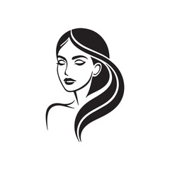 Elegant Female Face with Flowing Hair – Minimalist Beauty and Hair Salon Logo Vector Illustration © HAPY