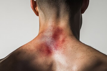 Naklejka premium A close-up view of a person's injured upper back and neck.