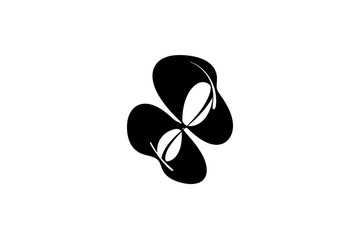 Abstract black and white organic shape resembling a stylized butterfly or clover
