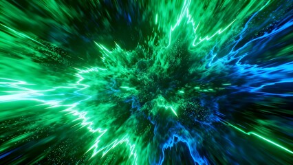 Fototapeta premium Neon Energy Flow Abstract Background in Green and Blue