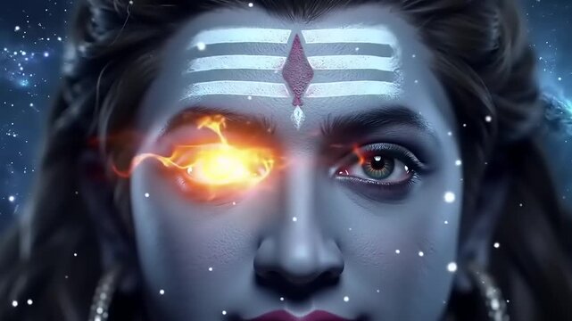 Lord Shivas Third Eye Blazing with Cosmic Energy in the Universe.