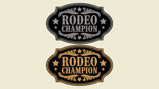 rodeo champion cowboy belt buckle vector design, perfect for celebrating western riding achievements, equestrian victory, and prestigious high rank titles.