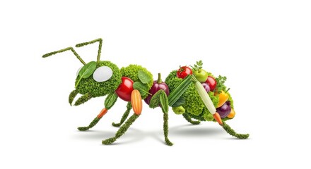 Fototapeta premium Ant made of vegetables and fruits on white background