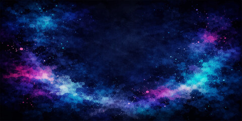 Deep blue abstract space background featuring a luminous galaxy nebula and bright stars scattered across a dark cosmic field of the outer universe © PAGLAA