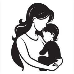 continuous silhouette drawing of mother embracing child