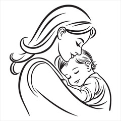 continuous silhouette drawing of mother embracing child