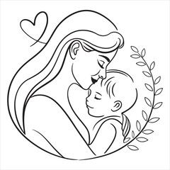 continuous silhouette drawing of mother embracing child