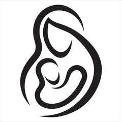 continuous silhouette drawing of mother embracing child