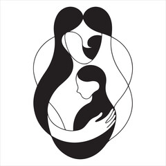 continuous silhouette drawing of mother embracing child