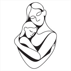continuous silhouette drawing of mother embracing child