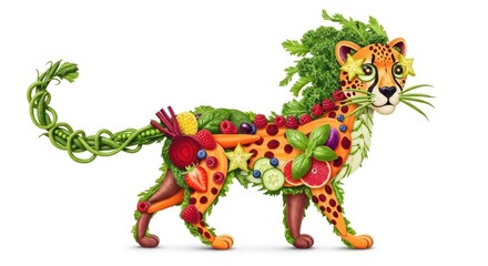 Obraz premium Cheetah made of fruits and vegetables, creative food art