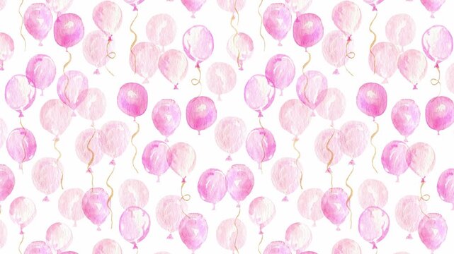 Pink watercolor balloons background with slow zoom effect, 4K pastel aesthetic