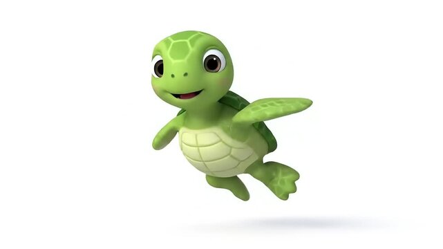 Adorable cartoon turtle swims happily, isolated in white. A digital render ideal for children's education materials and nature awareness campaigns.