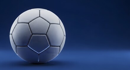 Naklejka premium Classic white and blue soccer ball on a vibrant blue background ready for play.