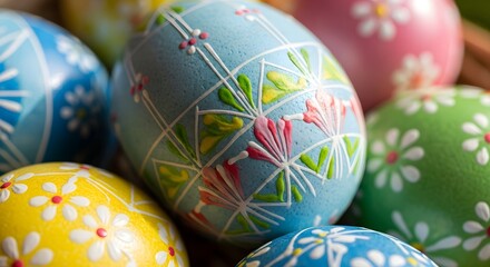 Fototapeta premium Vibrantly Decorated Easter Eggs with Intricate Patterns and Bright Colors.