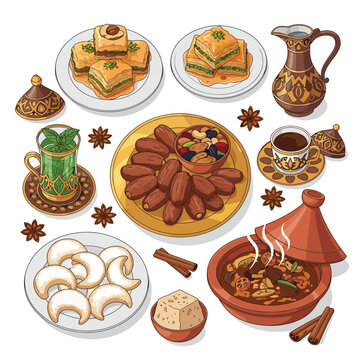 Traditional Moroccan Food and Drinks.