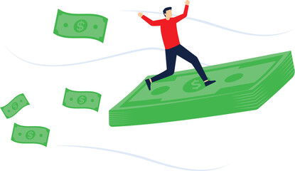 Fototapeta premium businessman fly on money bills vector illustration