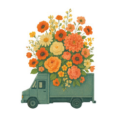 Fototapeta premium PNG Floral truck delivering vibrant blooms.